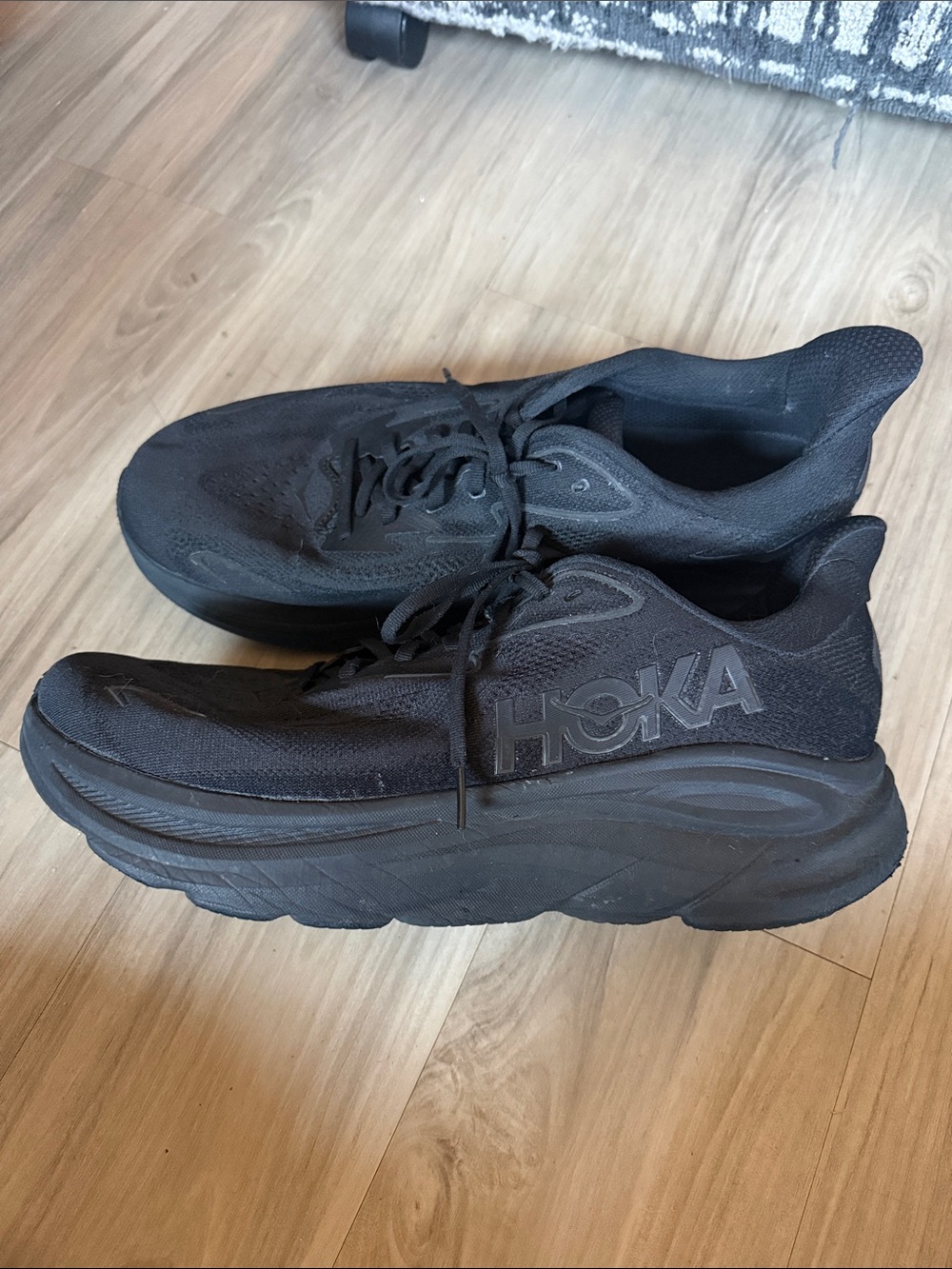 Hoka Men's All-Black Clifton 10 Running Shoes - Sz 13 Wide